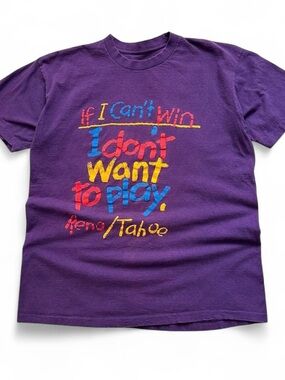 Vintage 1990s Reno Nevo Nevada Lake Tahoe Purple graphic tee band shirt - large